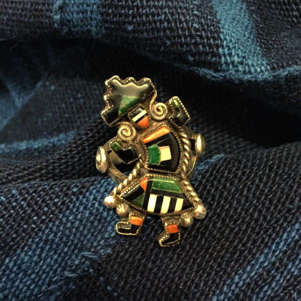 SOLD 1950S MUSEUM WORTHY AMERICAN INLAY RAINBOW MAN SILVER RING