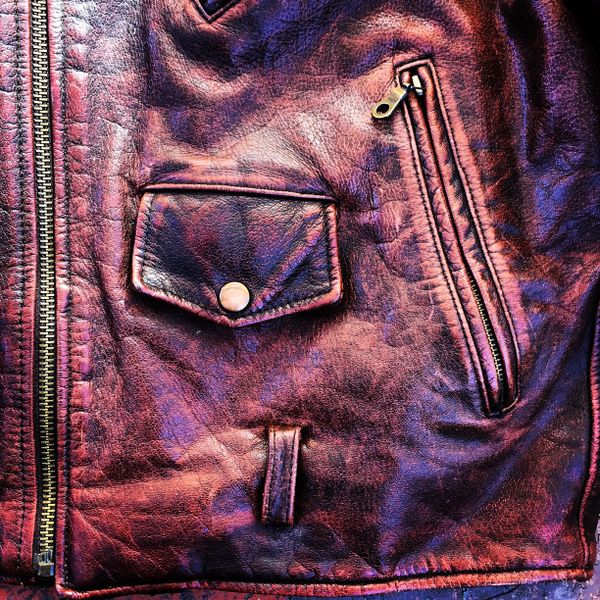 SOLD 1980s BROWN OX BLOOD PATINA BIKER LEATHER JACKET