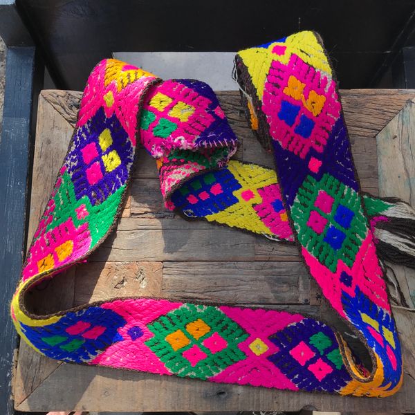 1970s LONG HIPPY RAINBOW COLORFUL SASH ETHNIC BELT ECUADORIAN HANDWOVEN #3