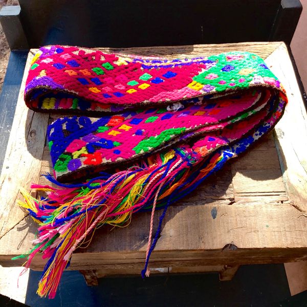 1970s LONG HIPPY RAINBOW COLORFUL SASH ETHNIC BELT ECUADORIAN HANDWOVEN #4