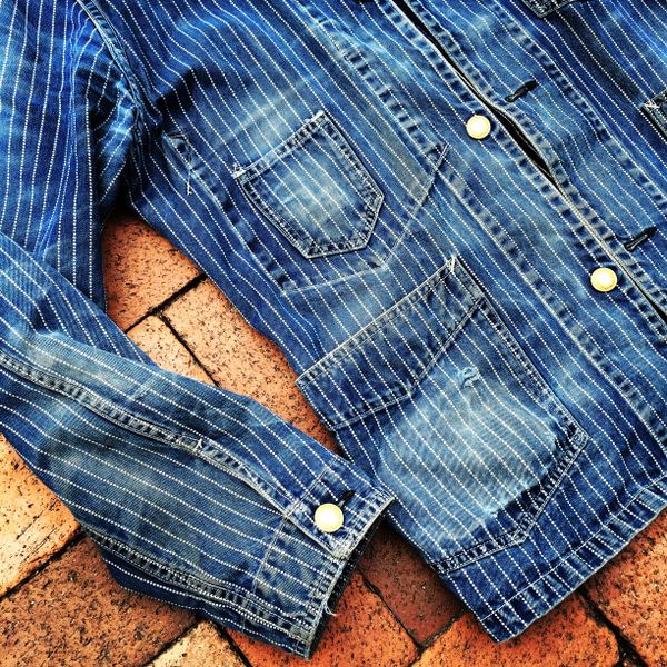 SOLD WABASH STIFEL STRIPE INDIGO DENIM RAILMAN WORKWEAR VINTAGE REPRODUCTION JACKET