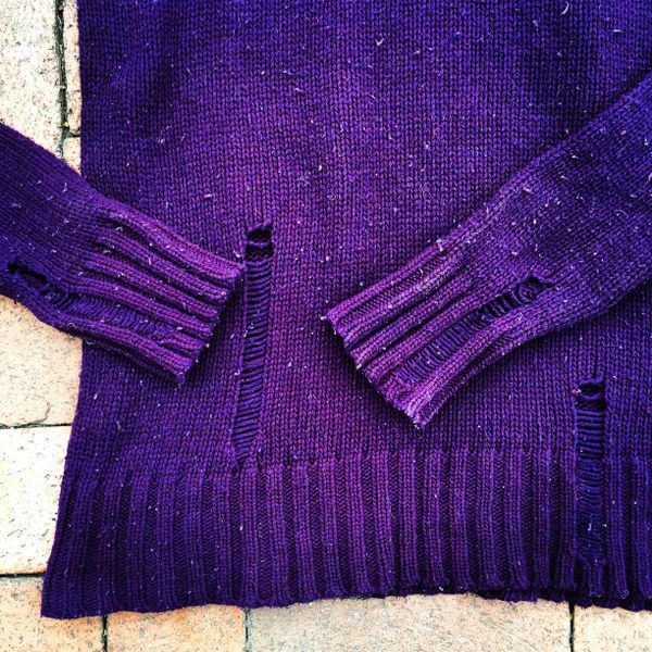 SOLD JAPANESE HOBO STYLE WOOL DELIBERATELY DISTRESSED & SNAGGED PURPLE SWEATER