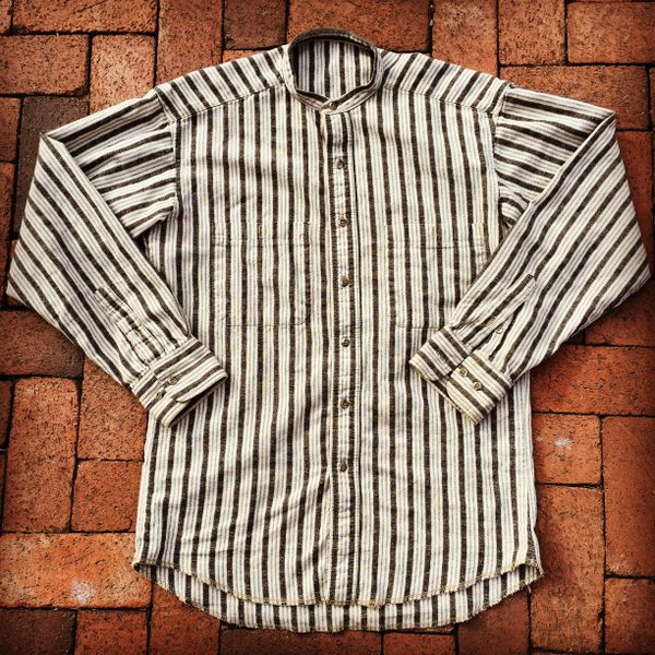 SOLD HOMESPUN VINTAGE WESTERN BANDED COLLAR SHIRT