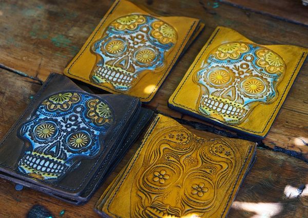 SOLD DAY of the DEAD LEATHER CARD WALLET