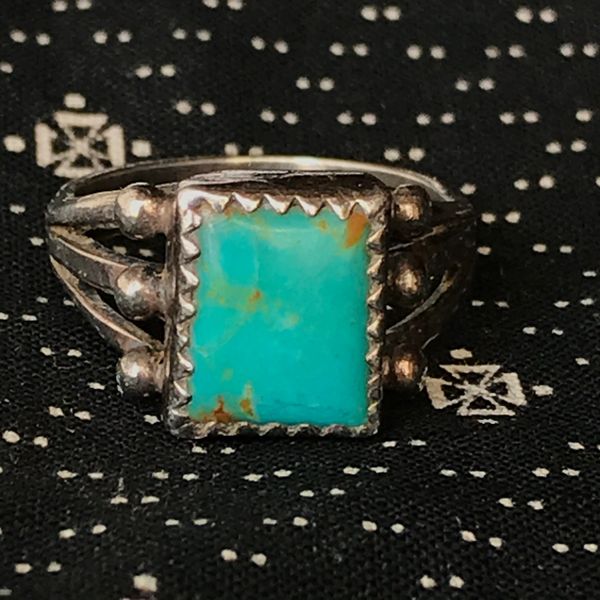 SOLD 1920s SMALL SQUARE BLUE TURQUOISE SILVER RING