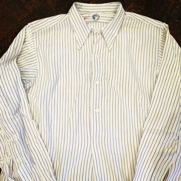 FRENCH SHASHIKO WORKWEAR STRIPED 1920s TEXTURED GRANDAD SHIRT