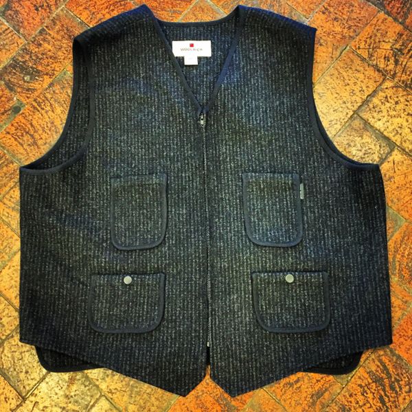 SOLD WOOLRICH CHARCOAL & CHALK STRIPE WORKWEAR WOOL VEST