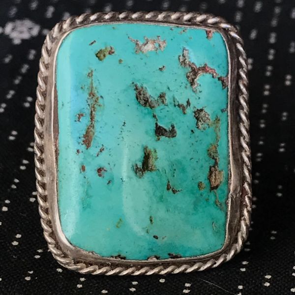 SOLD 1960s LIGHT BLUE TURQUOISE RECTANGLE SILVER RING