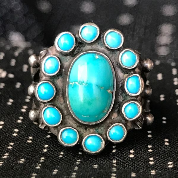 1930s SMALL ZUNI PETIT CLUSTER BLUE TURQUOISE INGOT SILVER RING | DEJA ...