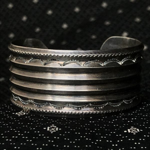 SOLD 1930s FILE CARVED CARINATED STYLE EXTRA WIDE HEAVY STAMPED INGOT SILVER CUFF BRACELET