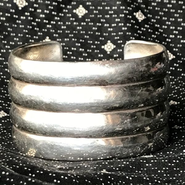 SOLD 1930s VERY HEAVY EXTRA WIDE RARE ARDUOUSLY WROUGHT INGOT SILVER REPOUSSE CUFF BRACELET