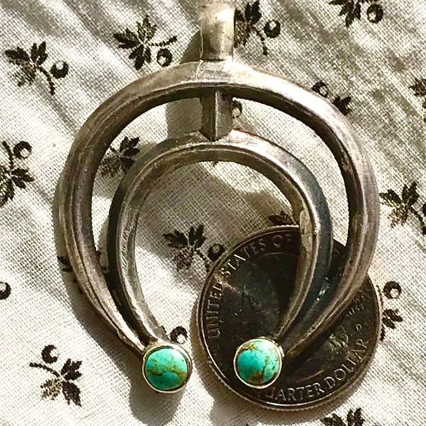 SOLD 1940s TRADING POST FRED HARVEY ERA GREEN TURQUOISE SILVER NAJA PENDANT