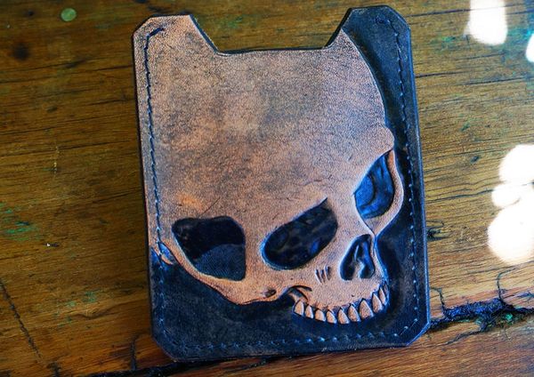 LEATHER SKULL CARD WALLET & MONEY CLIP