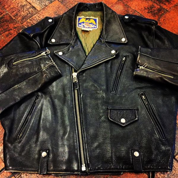 SOLD AVIREX BLACK VINTAGE BIKER MOTORCYCLE LEATHER PUNK ROCKER JACKET