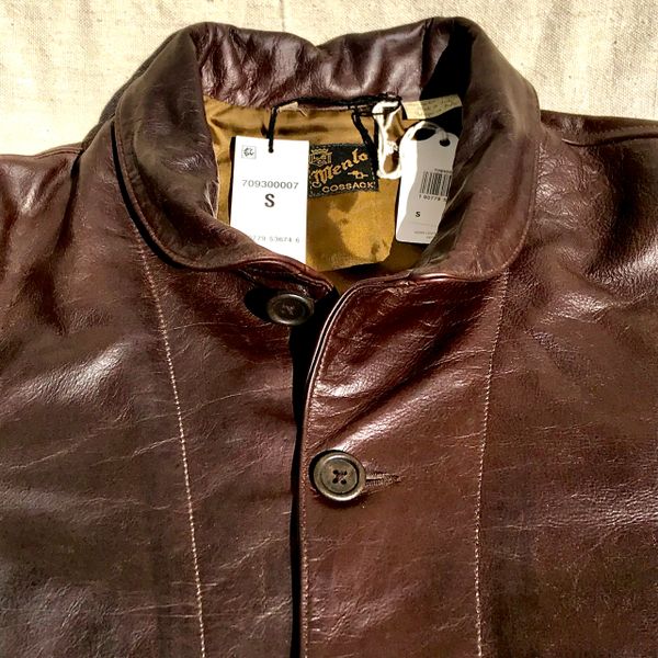 SOLD ATELIER DISTRESSED & OILED & UPGRADED WOODEN BUTTONS MENLO LVC LEVIS  EINSTEIN LEATHER COSSACK JACKET | DEJA VU REFINERY CORPORATION