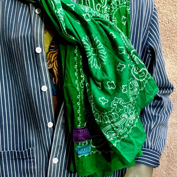 SOLD GREEN HANDSEWN BANDANNA SCARF