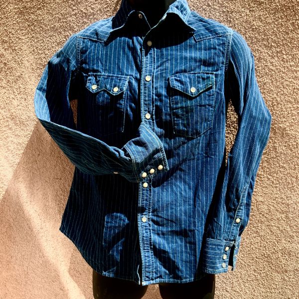 SOLD KAPITAL WABASH INDIGO BLUE STIFEL STRIPE CORDUROY WESTERN PEARL SNAP SHIRT