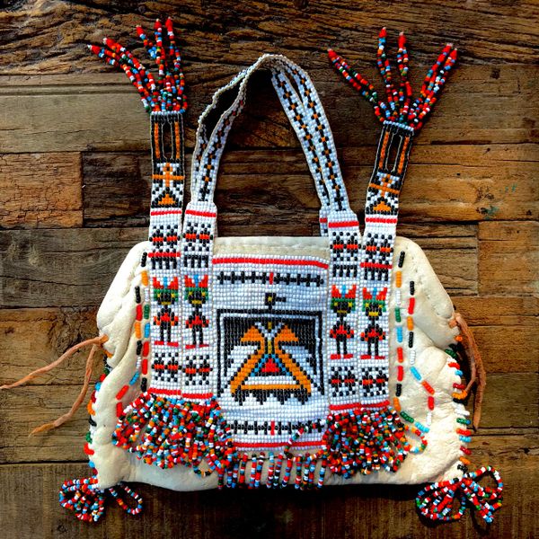 SOLD 1930s AMERICAN DEERSKIN THUNDERBIRD BEADED PURSE