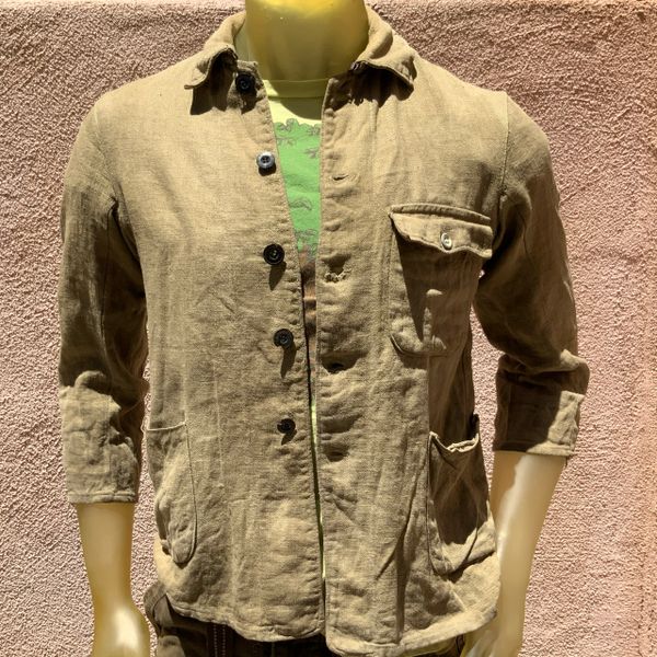 SOLD 1910s SUPPLE SOFT DISTRESSED JAPANESE LINEN MENS FIELD JACKET XS 36