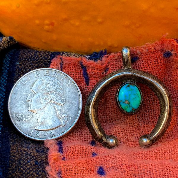 SOLD 1920s SAND CAST SILVER NAJA WITH OVAL BLUE TURQUOISE STONE