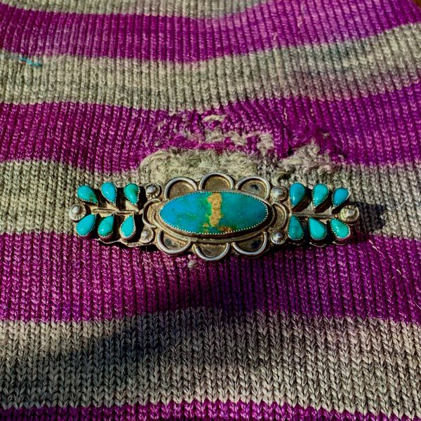 1930s BLUE GEM SILVER TURQUOISE PIN BROOCH