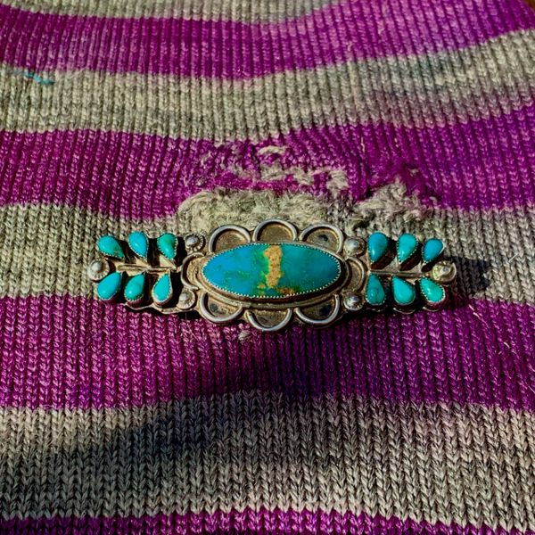 SOLD 1930s BLUE GEM SILVER TURQUOISE PIN BROOCH