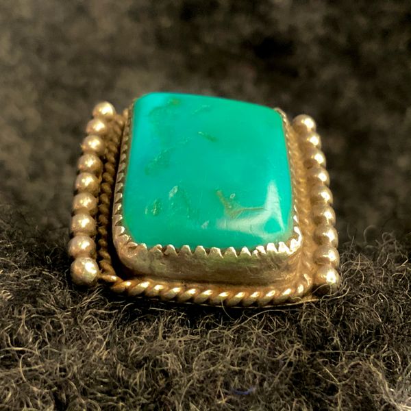 1930s BIG RECTANGLE CARIBBEAN BLUE GREEN WELL WORN NAVAJO INGOT SILVER RING FROM THE HAND OF JASON POLLAK AFTER LYNN TRUSDELL