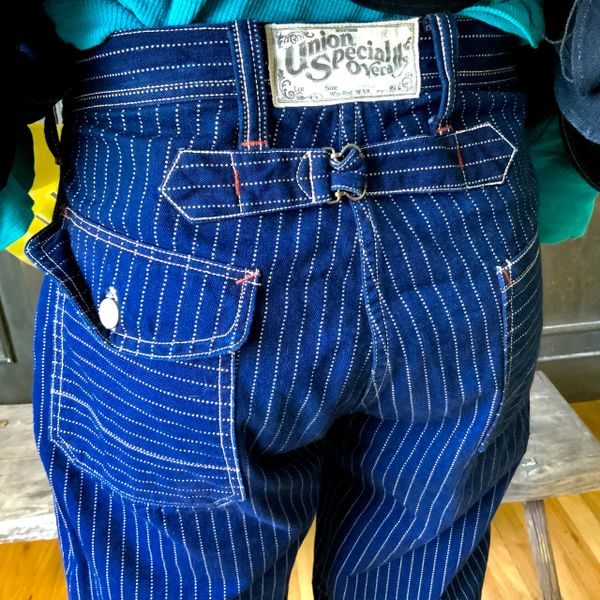 SOLD FREEWHEELERS JAPAN INDIGO WABASH STIFEL STRIPE BUCKLE BACK CARPENTER  JEANS