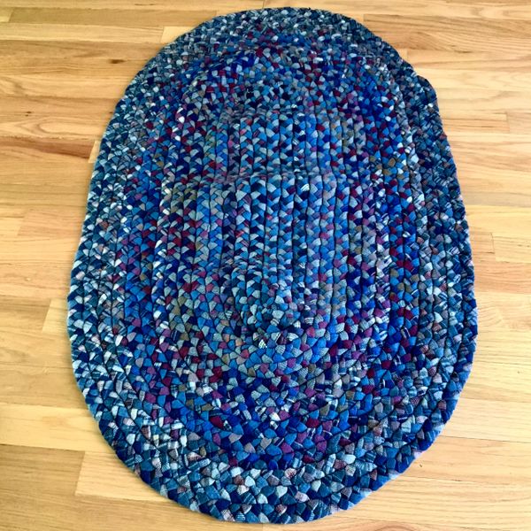 SOLD INDIGO & PURPLE UNUSED FARMHOUSE COUNTRY BRAIDED RAG RUG PRIMITIVES