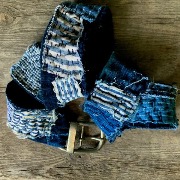 SOLD INDIGO SHASHIKO BORO BELT CALICO WABASH ANTIQUE PATCHWORK