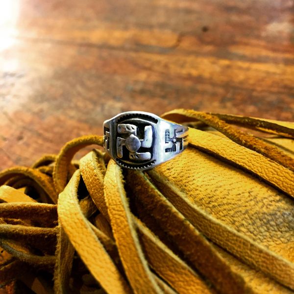 SOLD 1920s WHIRLING LOGS SWASTIKA SILVER PINKY RING
