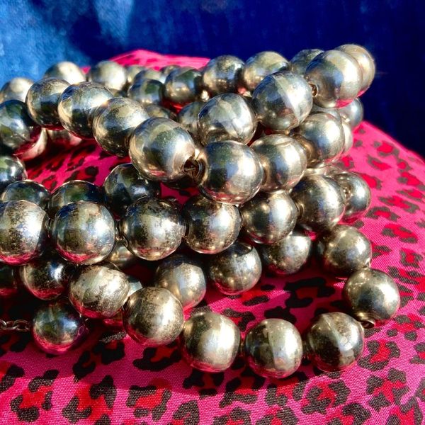 SOLD 1930s 41" LONG BENCH BEAD NAVAJO PEARL SILVER NECKLACE ON SILVER CHAIN