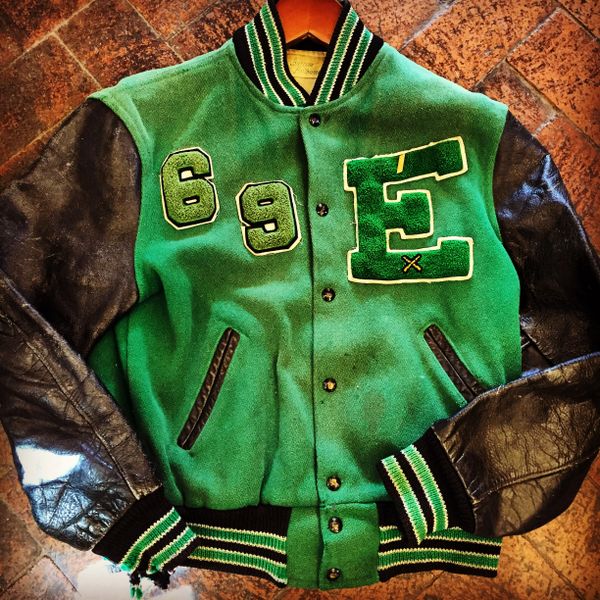 green varsity leather