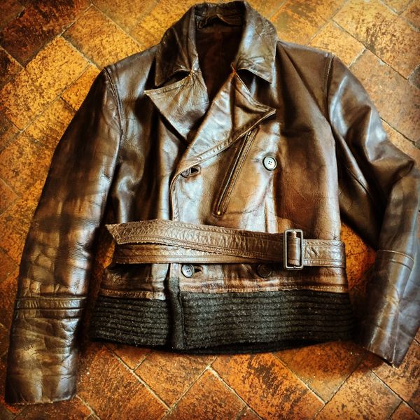 SOLD WORLD WAR 2 GERMAN BROWN HORSEHIDE DOUBLE BREASTED PROTOTYPE BIKER SIDECAR JACKET