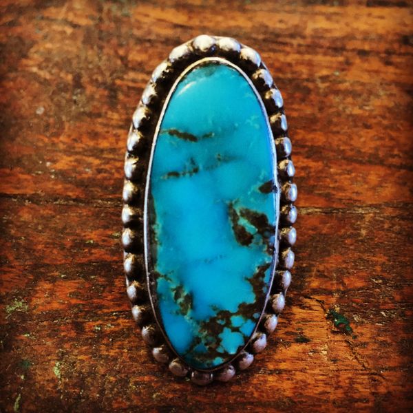 SOLD 1930s HUGE SKY BLUE TURQUOISE SILVER RING