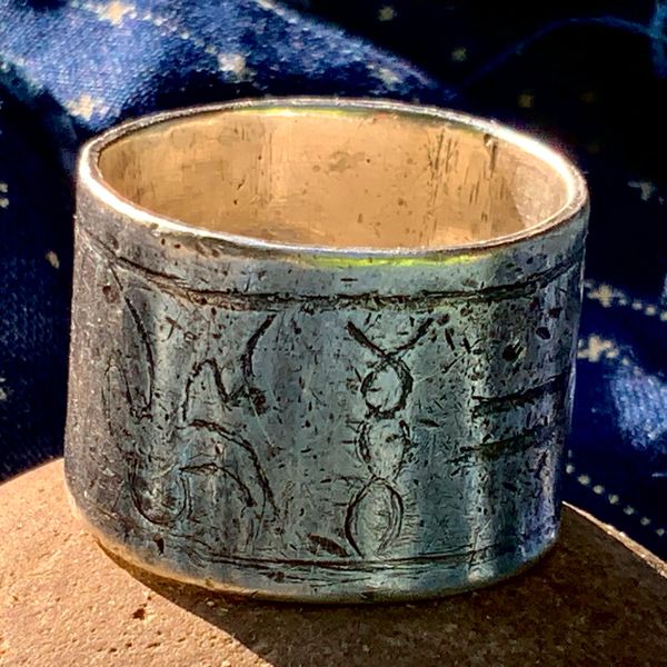 SOLD 1870s HOLY RELIGIOUS HOPI INGOT SILVER PETROGLYPHS CIGAR BAND MENS RING