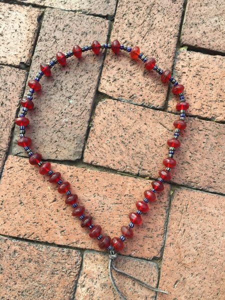 SOLD 1880s - 1900s RED VASELINE & BLACK GOOSEBERRY AMERICAN TRADE BEADS