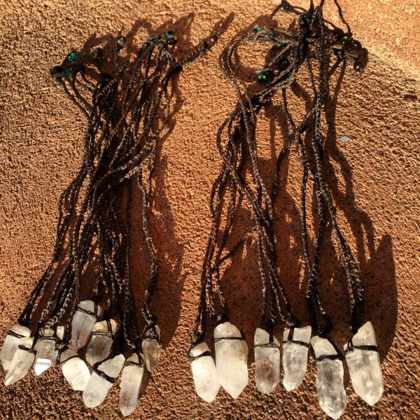 MEDIUM NEPAL MADE INDIGENOUS QUARTZ CRYSTAL ON WAXED LINEN TWINE WITH GLASS BEAD NECKLACE