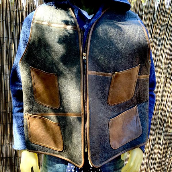 1950s XXXL HUMONGOUS SHEARING LEATHER BOMBER VEST RAF STYLE BY GUNSTRA