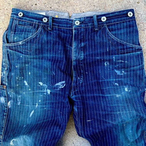 SOLD STIFEL STRIPE INDIGO WABASH TWILL CARPENTER JEANS BLUE BLANKET BRIT EATON INDIANA JEANS FAILED COLLABORATION PROTOTYPE