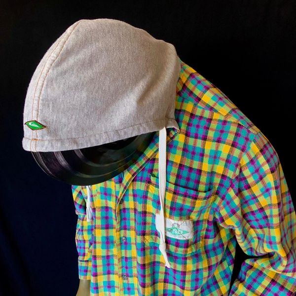 SOLD 1990s XL QUICKSILVER SALT WATER DENIM FRUITY VIVID FLANNEL PLAID YELLOW, PINK & BLUE HOODIE WITH SYNTHETIC FLEECE HOOD