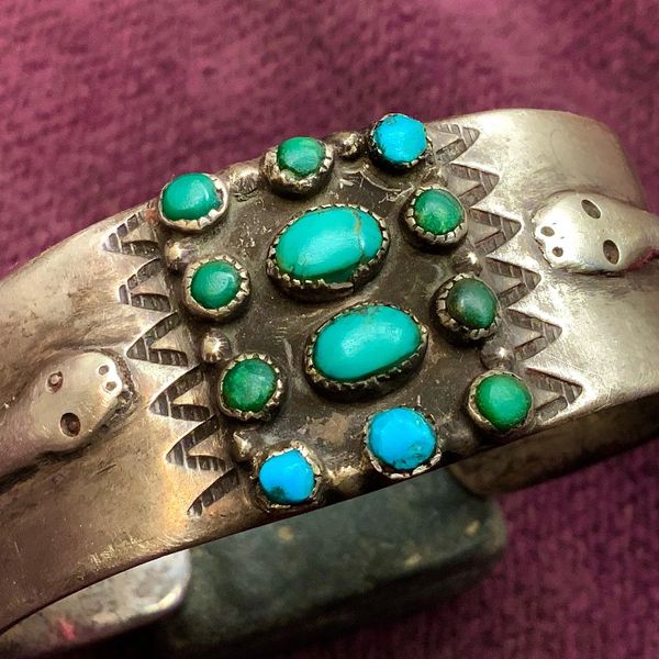 Double Concho + Speckled Turquoise Stone Cuff Bracelet