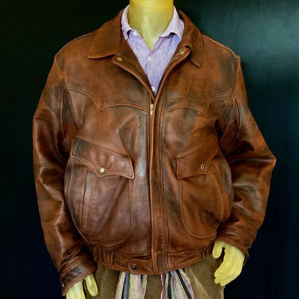 1980s Pioneer Wear Distressed Brown Leather Western Cowboy Men's Jacket