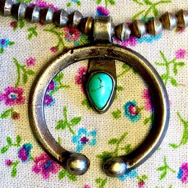 SOLD 1920s Small Silver and Blue Turquoise Naja Pendant (only)