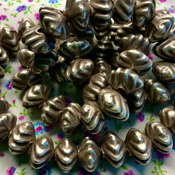 1920's One of a Kind Heavy Acorn Squash Shaped Ingot Silver Bench Beads