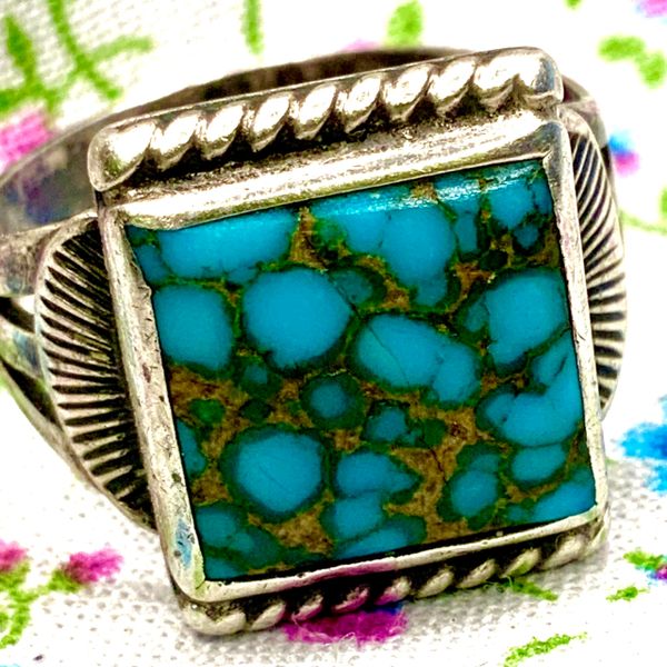 1920s Blue Gem Spiderweb Pilot Mountain Small Woman's Silver Ring