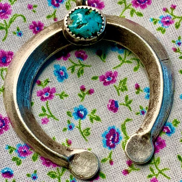 1920s Greasy Blue Turquoise in Ingot Silver Naja Pendant