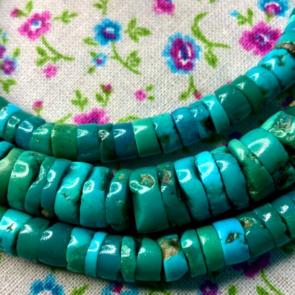 1920s Caribbean Blue and Green Turquoise Navajo Heishi Bead Necklace 21"