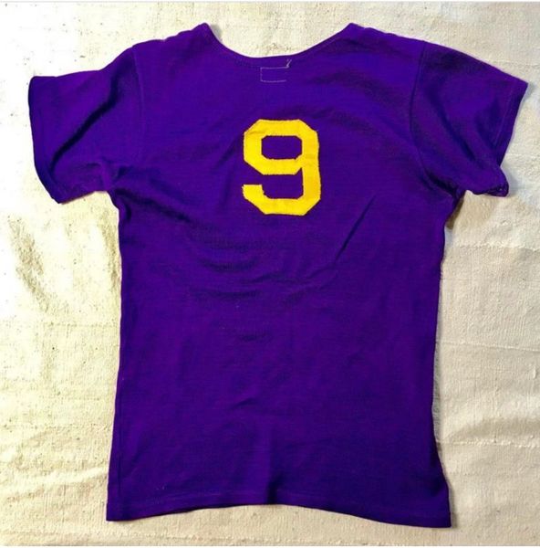 1930s Rare WOOL SPORTS Football Baseball Basketball Team Varsity T-SHIRT PURPLE PLAYER #9 Ernie Rose Sportwear