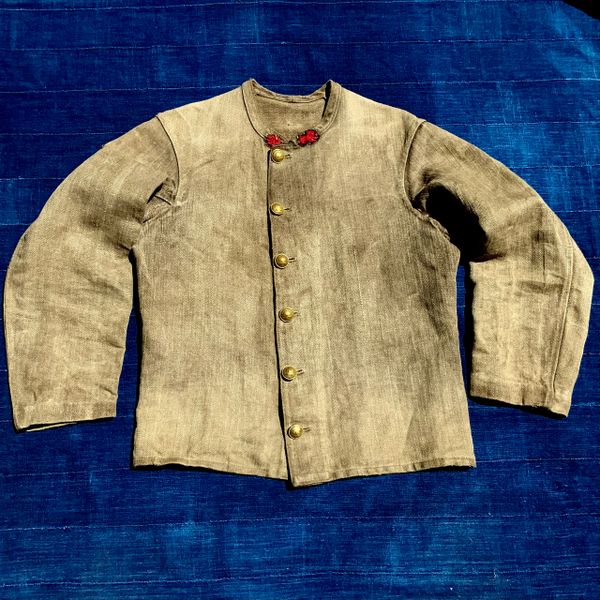 SOLD 1860s FRANCE French Fireman Uniform LINEN HERRINGBONE jacket RAREST Sexy MENS M